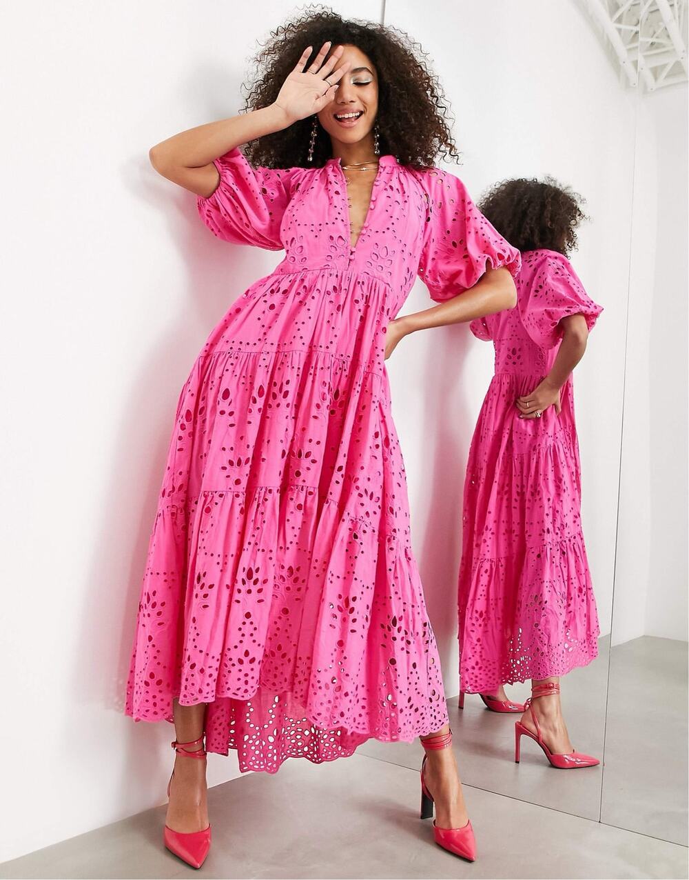ASOS edition button front tiered eyelet maxi dress sz 2